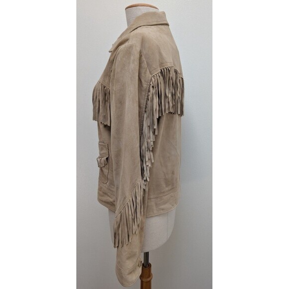 Lauren Ralph Lauren Womens Fringe Trim Goat Suede Jacket Western Beige 14 no tag - Picture 4 of 7